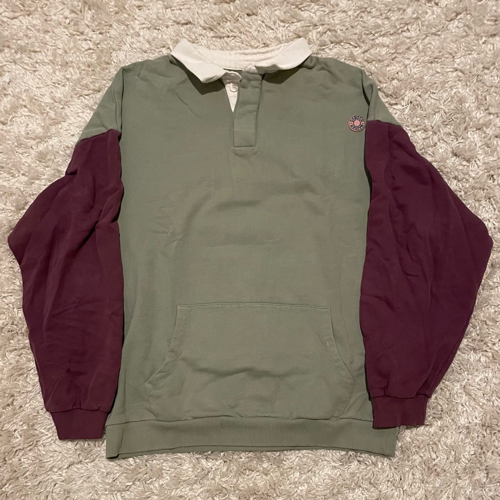 Color Block Polo Sweatshirt w/Pockets